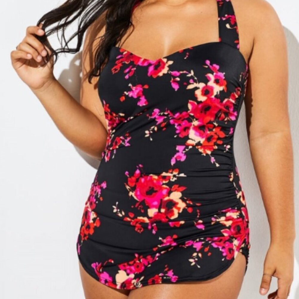 Poppies H-Back Sarong Front One Piece Swimsuit